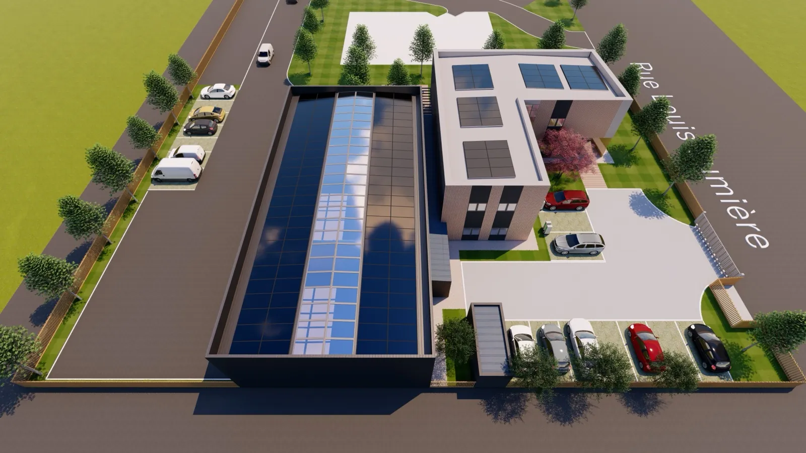 Bâtiment industriel · panneaux photovoltaïques