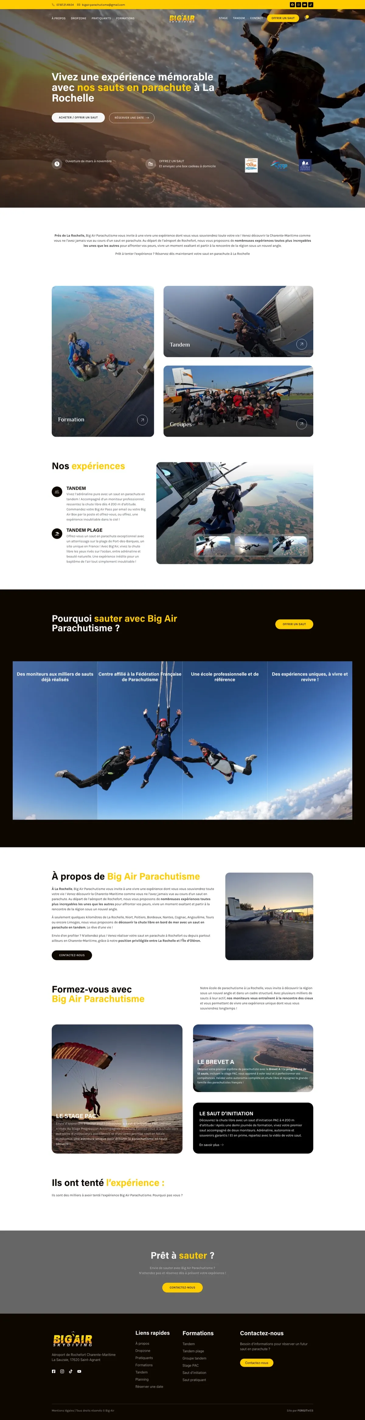 Site internet BigAir Parachutisme · Loisirs · réalisation Studio 130